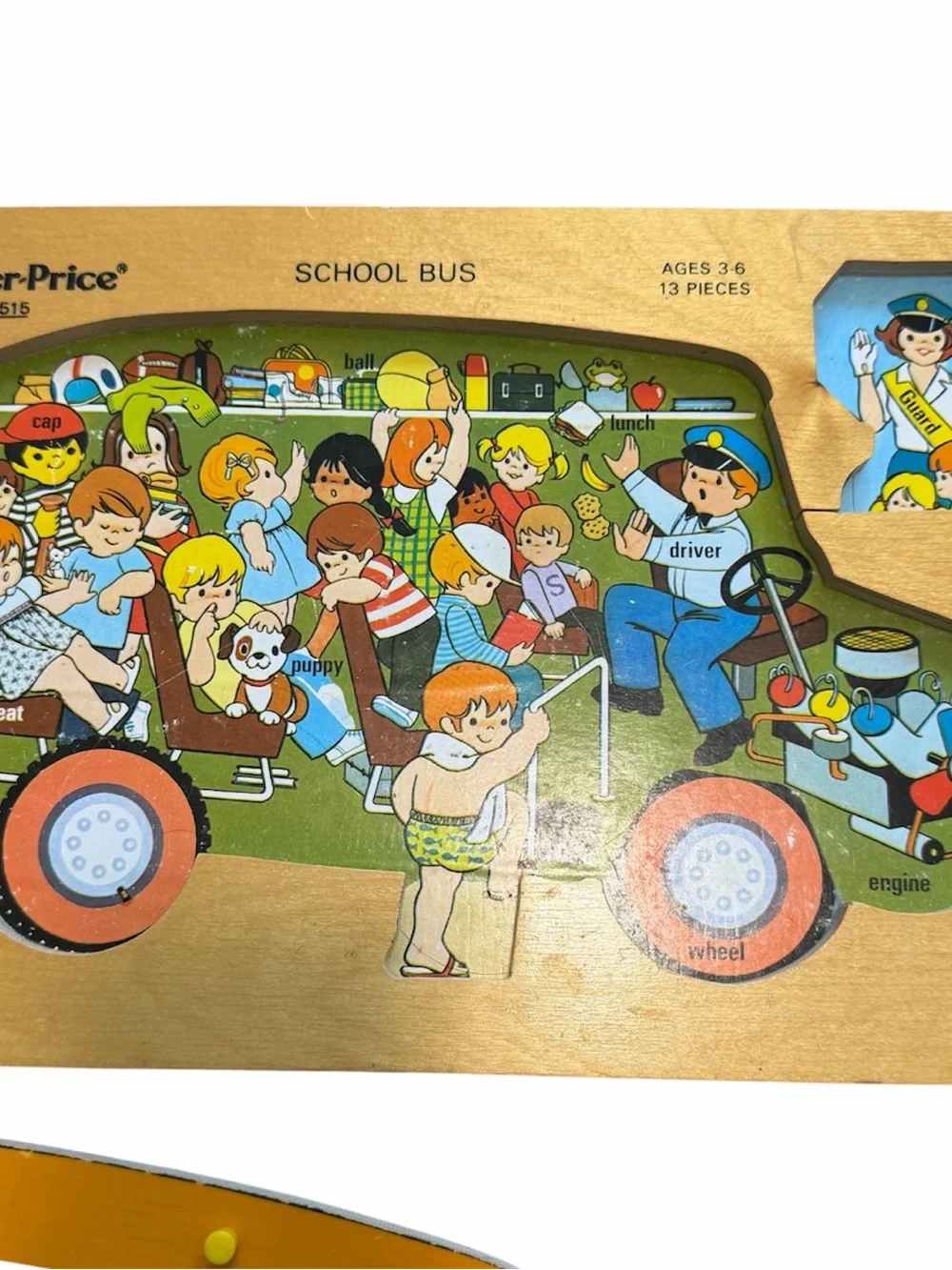 Vintage Fisher-Price #515 School Bus Wooden Puzzle 13 Pc Complete 1970s